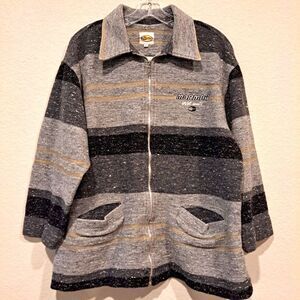 Mormaii Wetsuits vintage full zip shirt jacket shacket coat gray stripe unisex L